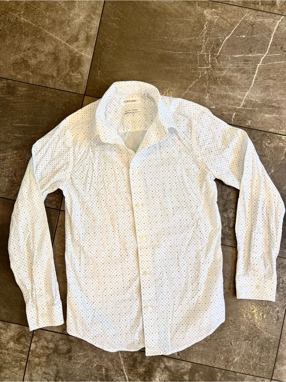 Calvin Klein White Micro-Print slim fit Dress Shirt size 14